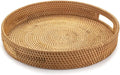 Rattan Round Serving Tray, Decorative Coffee Table Tray, Ottoman Hand Woven by YANGQIHOME