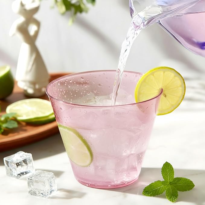 Glowserve 9 OZ Pink Disposable Plastic Cups Cocktail Cup 50 Pack | Fancy - Image 3