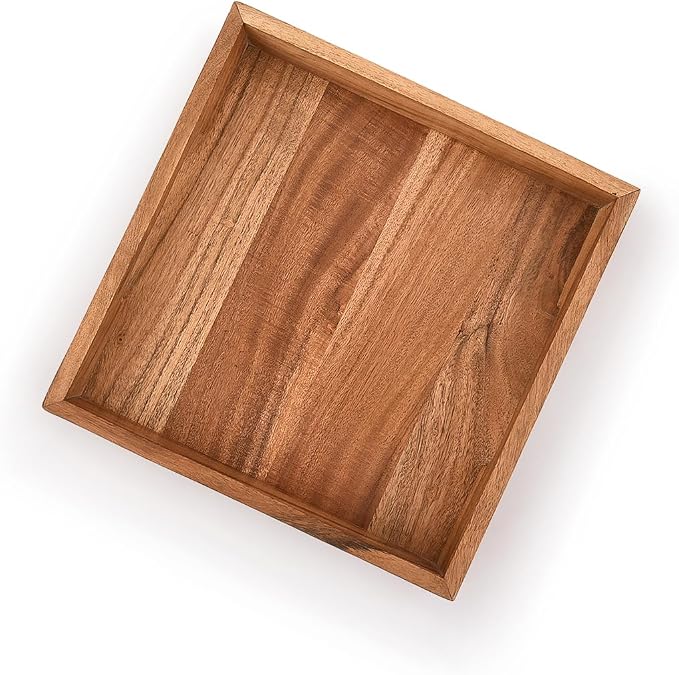 Acacia Wood Serving Tray with Handles, Wooden Serving Tray, Snack Tray - Image 4