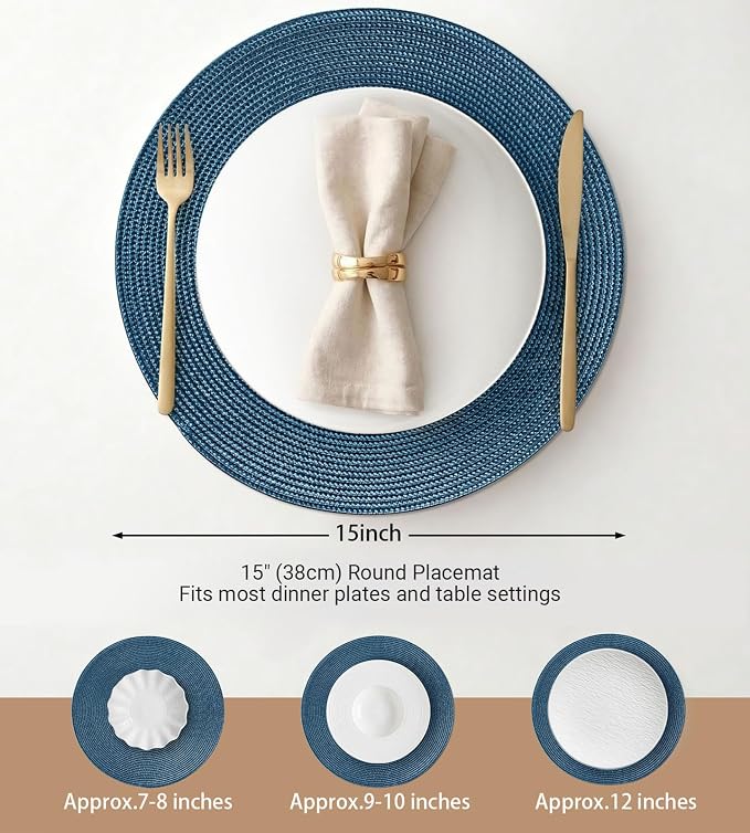 FunWheat Round Braided Placemats Set of 6 Table Mats - Image 2