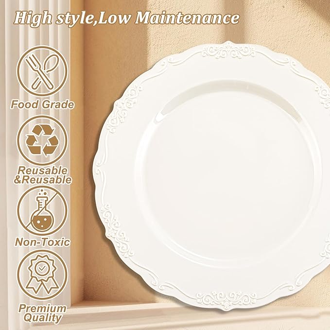 DaYammi 60PCS Ivory Plastic Plates, Party Plates Disposable Heavy Duty - Image 2