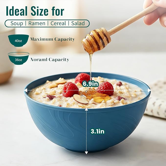 40 OZ Wheat Straw Bowls sets of 8, Anti-Scald Large Ramen Bowls - Image 2