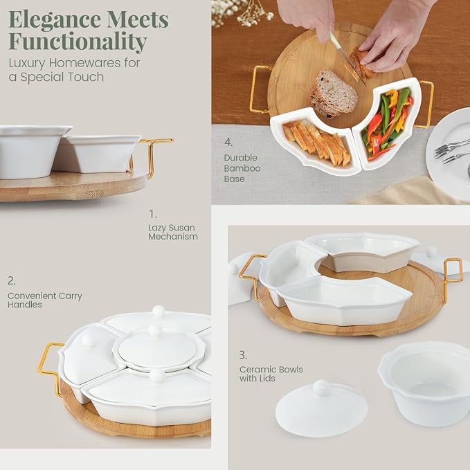 PLAPITATE Party Serving Trays and Platters, Ceramic Lazy Susan Serving Tray - Image 7