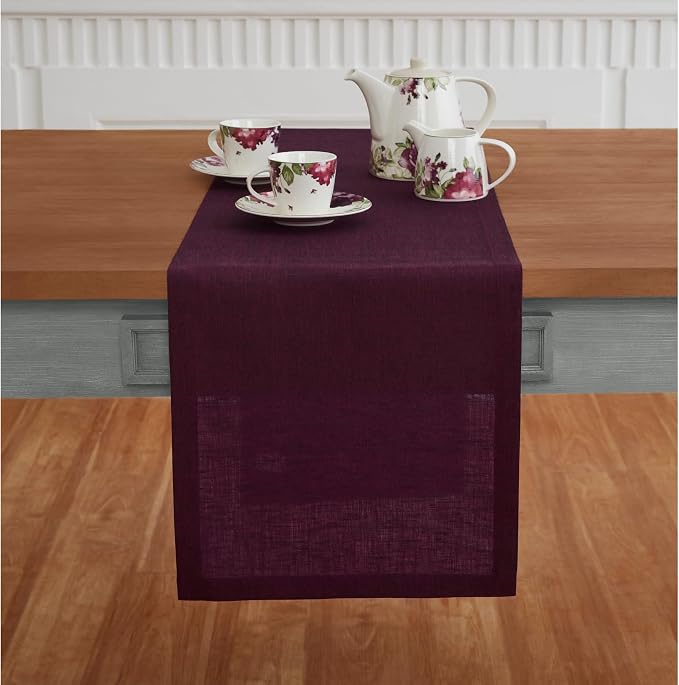 Solino Home 100% Pure Linen Table Runner Burgundy Woven, Athena 14 x 72 in | - Image 2