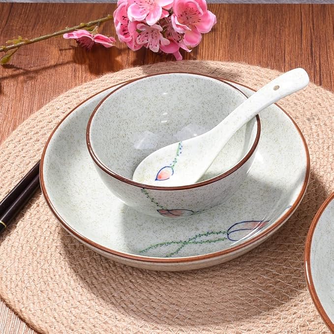 4-Piece Ceramic Dinnerware Set, Japanese Hand-painted Tableware set, A Good - Image 6