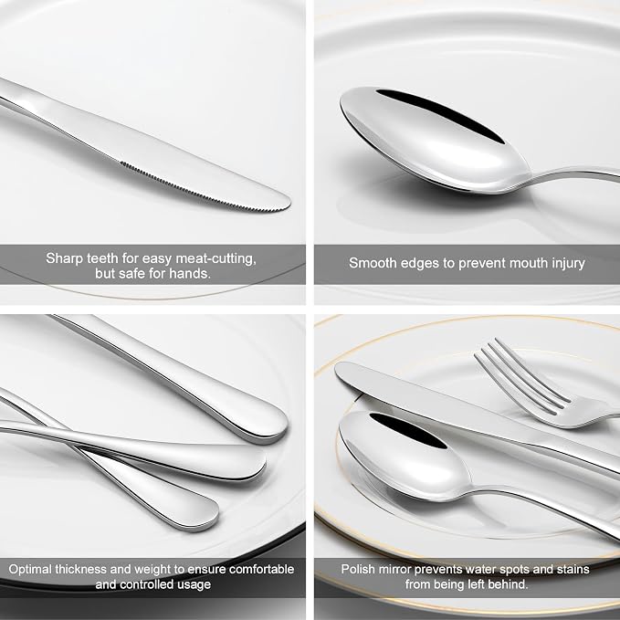 Compralo Silverware Set for 12, Stainless Steel 60 Piece Flatware Set | Mirror - Image 3
