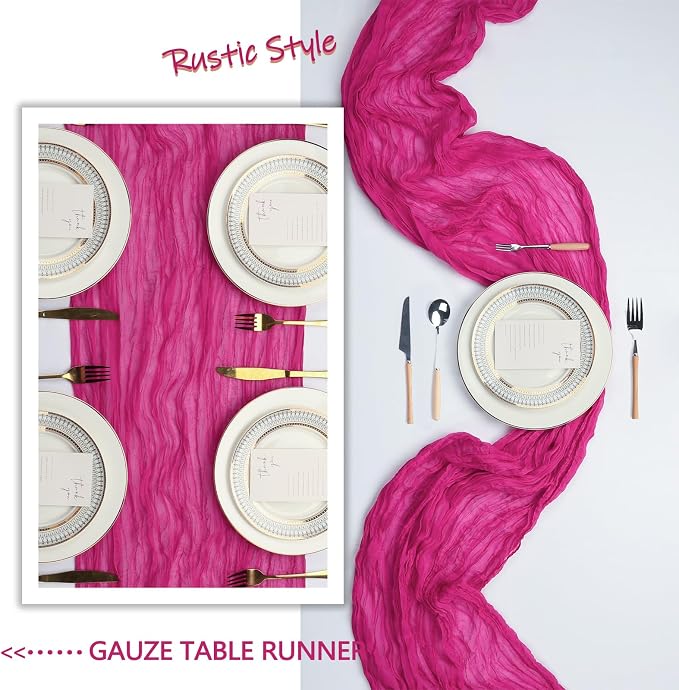 10 Pack 17 x 108 Inch Hot Pink Table Runner Cheesecloth | Gauze Cheese Cloth - Image 6