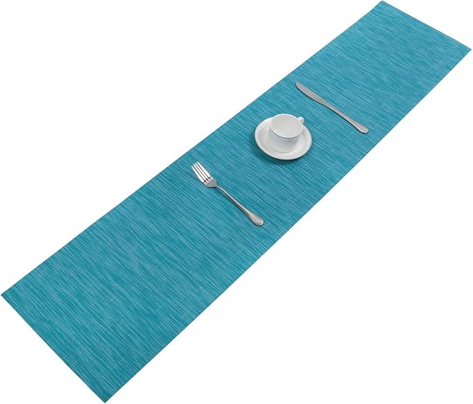 SHACOS Woven Vinyl Table Runner Indoor Outdoor 12x54 inch Kitchen Dining Table - Image 2
