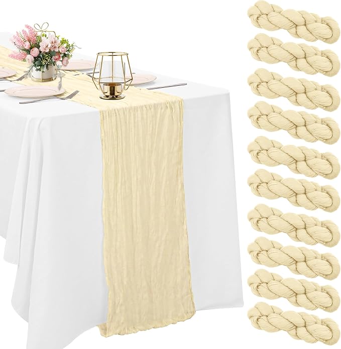 10 Pack Beige Cheesecloth Table Runner 10FT Boho Gauze Fabric Table Runner by HAISIWLKJ