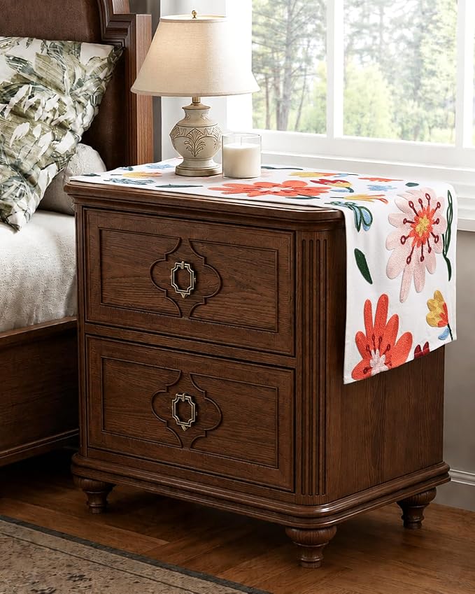 Canvas Embroidered Narrow 13"x 36" Table Runner, Colorful Flower | Exquisite - Image 4