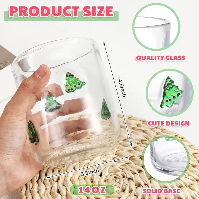 SiliFine 2 PCS Fa La Icon Juice Glasses - 14oz Christmas Tree Stemless Wine - Image 3
