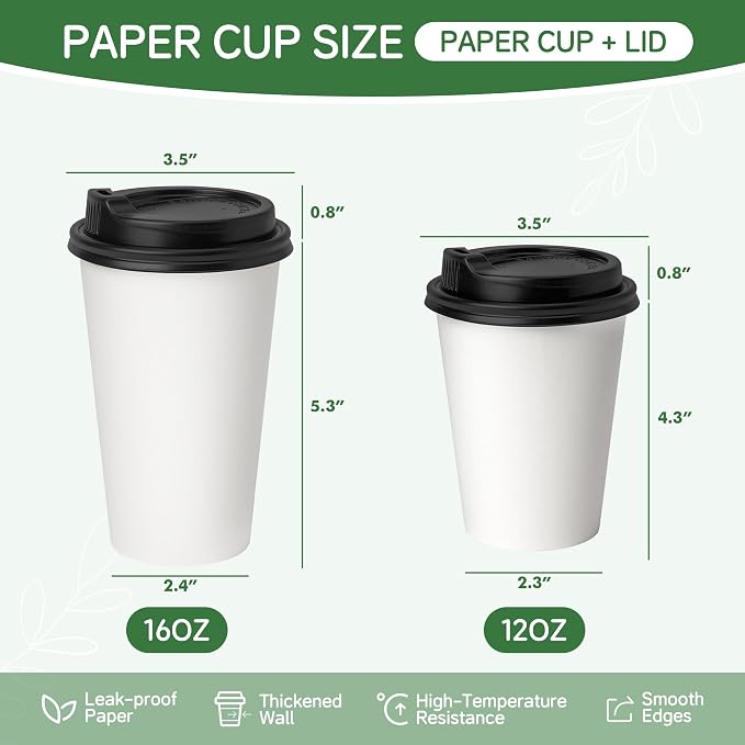 12 oz Coffee Cups with Lids 100 Pack, Party Supplies, To-Go Paper Cups - Image 6