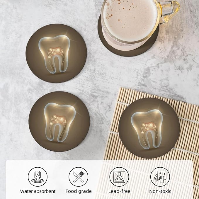 Tooth Dentistry Dental Coasters Set of 4, Absorbent Ceramic Drink Coasters Cup - Image 5