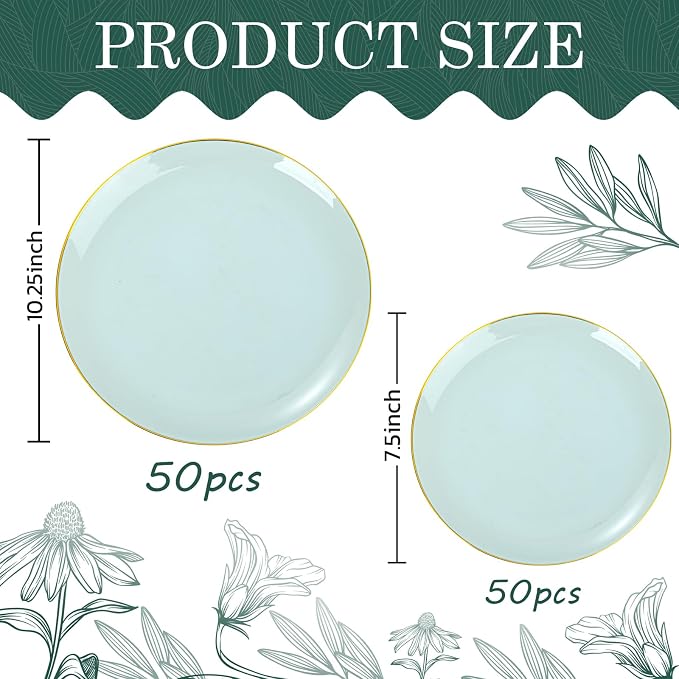 PULOTE 100PCS Sage Green Plastic Plates - Image 2