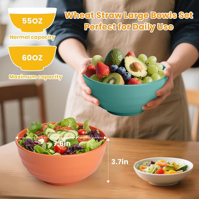 Large Bowls, 60 Oz Salad Bowls, Large Cereal Bowls, Soup & Oatmeal, Microwave & - Image 2