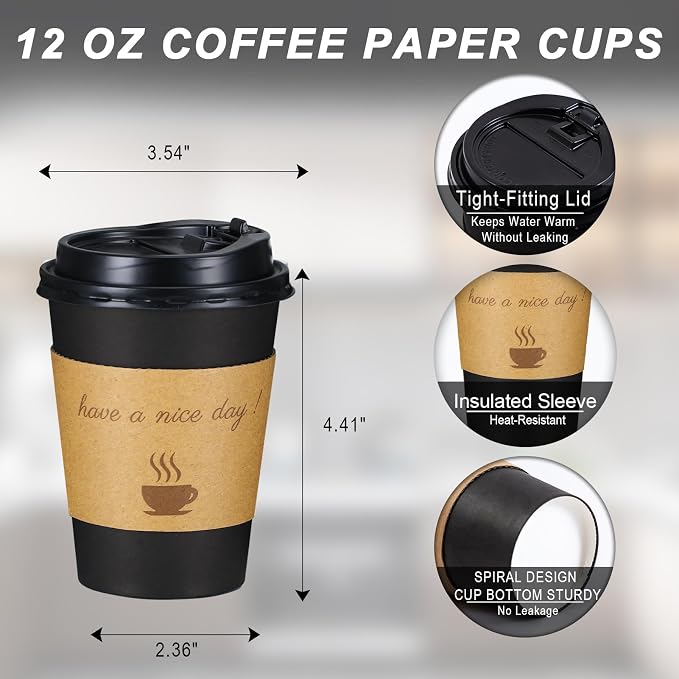 Lamosi 12 oz Coffee Cups 50 Pack, Disposable To Go Paper Cups - Image 2