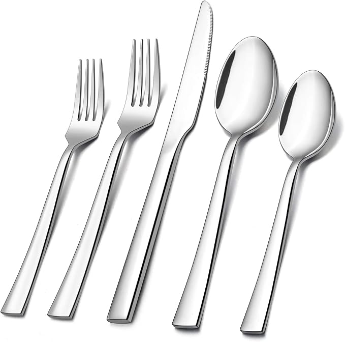 30-Piece Silverware Set, E-far Stainless Steel Flatware Set Service by E-far