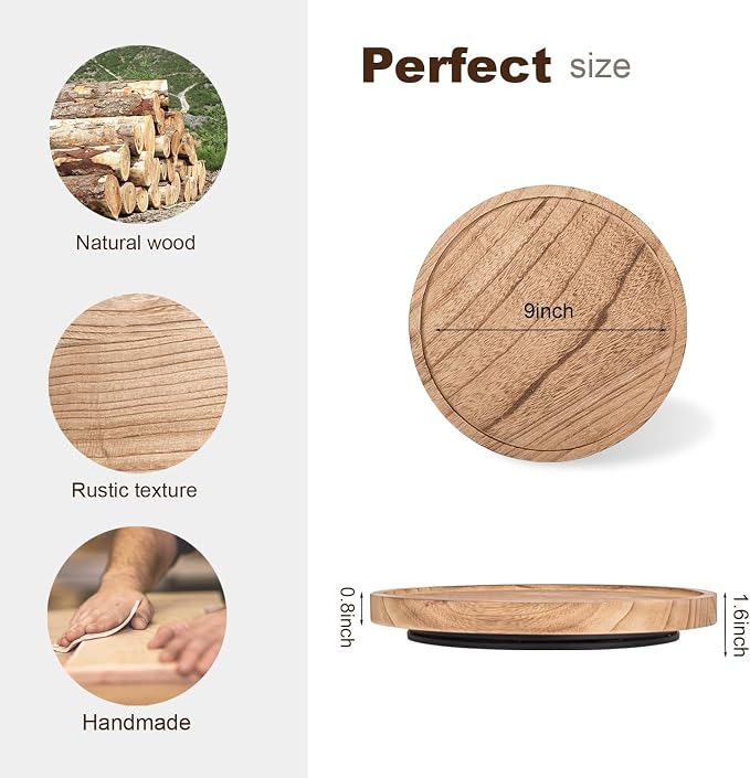 Wood Lazy Susan Turntable Kitchen Decor Round Table Tray, Easy clean, Rotating - Image 3