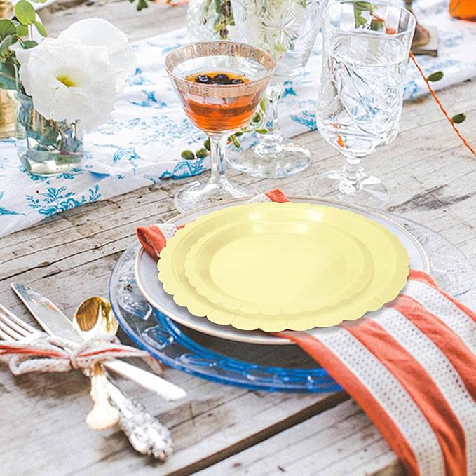 50 Pcs Yellow Scalloped Paper Plates 25 × 7'' and 25 × 9'' Disposable Yellow - Image 7