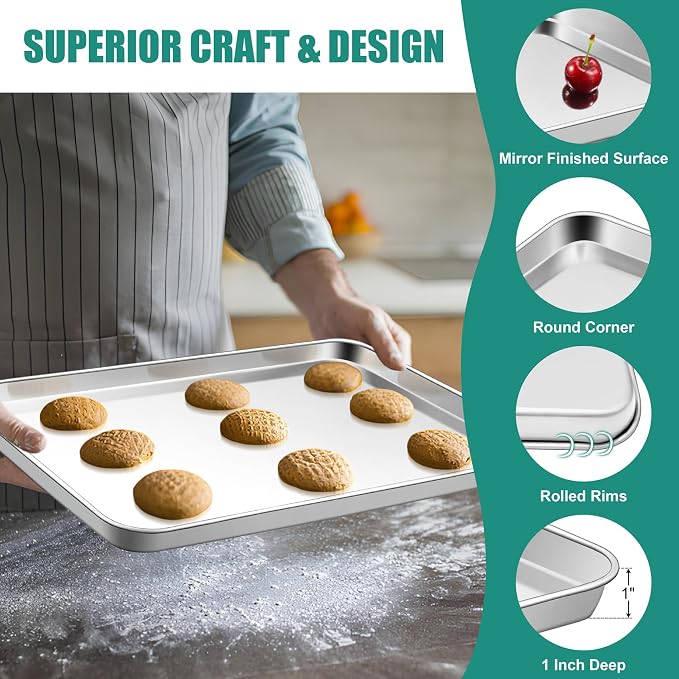 TeamFar Baking Sheet, Cookie Sheets Baking Pans Set of 3, 16/12.5/9.3 Inch | - Image 3