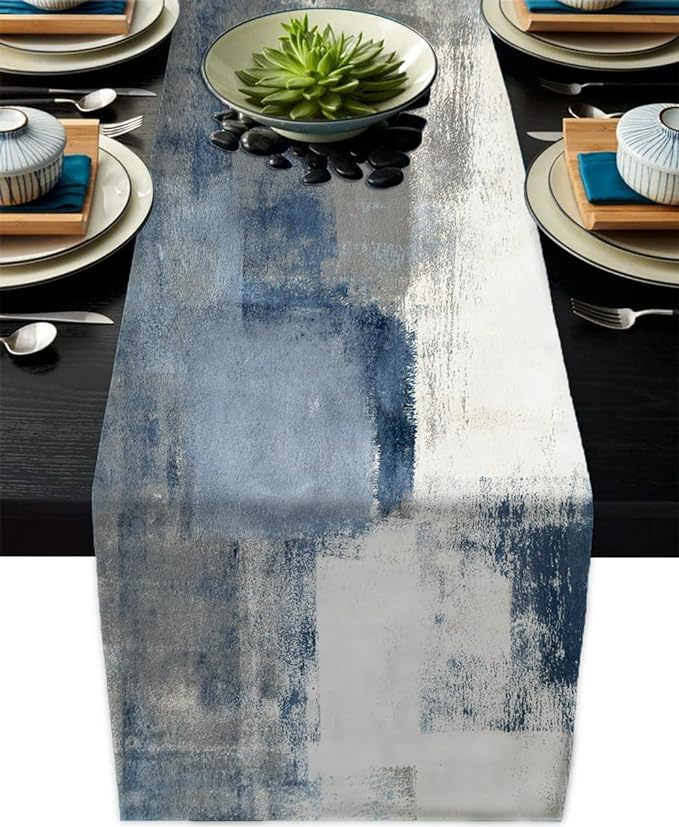 White Gray Table Runners Modern Art Farmhouse Linen Table Runners Dresser by AILUER