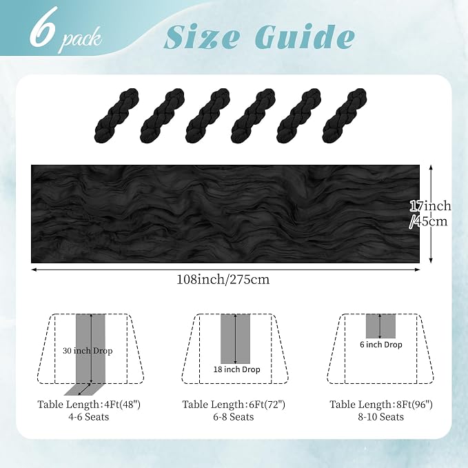 6 Pack Black Cheesecloth Table Runner 17x108 Inch Semi Sheer Boho Gauze Cheese - Image 2