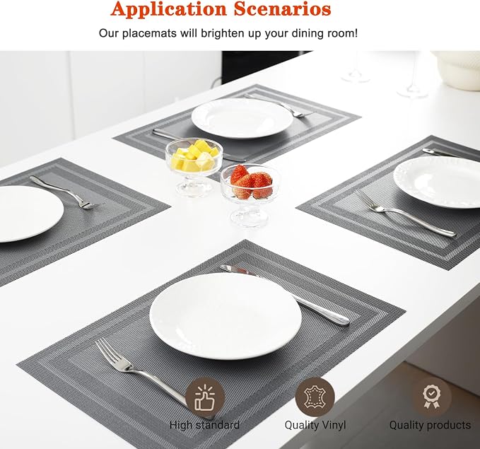 Placemats Set of 6, Vinyl PVC Heat Resistant Washable Placemats Set, Non Slip - Image 2