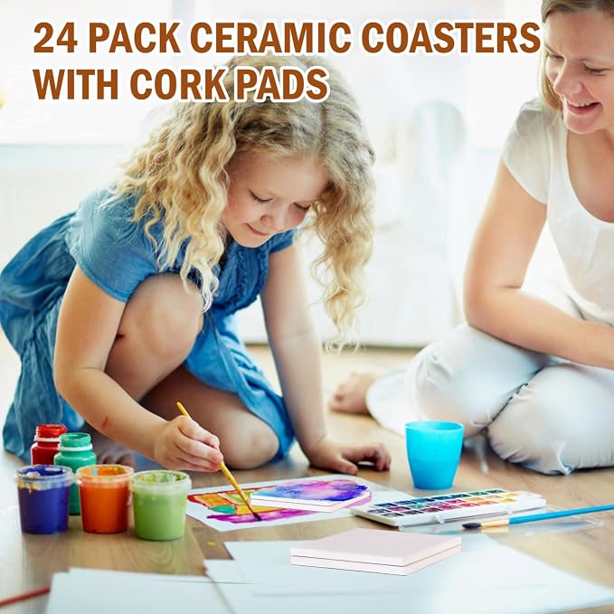 24 Pcs Ceramic Tiles for Crafts Ceramic Coasters for Crafts Blank White - Image 2