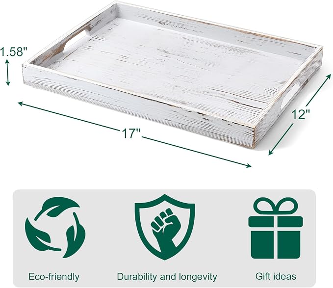 17 Inch Rustic White Serving Tray - Image 7