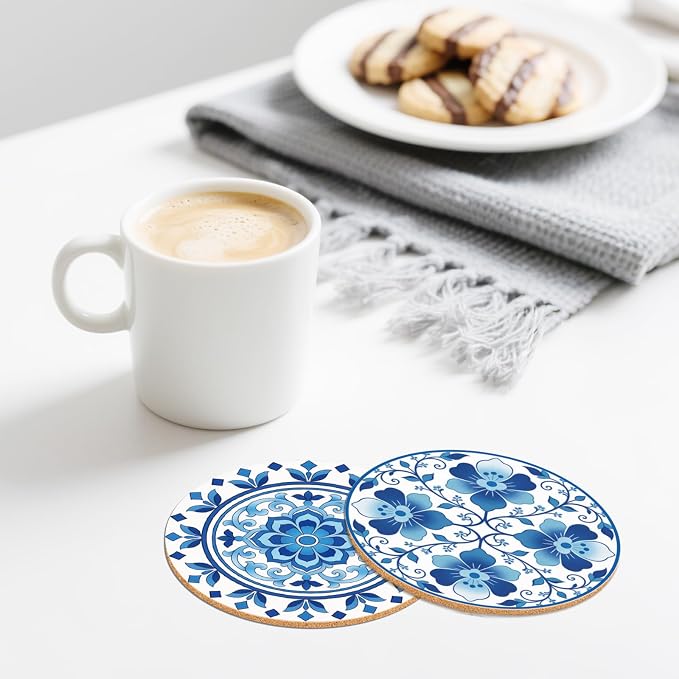 10pcs Coasters for Drinks Abstract Boho Flowers Absorbent Coasters Set Round - Image 6