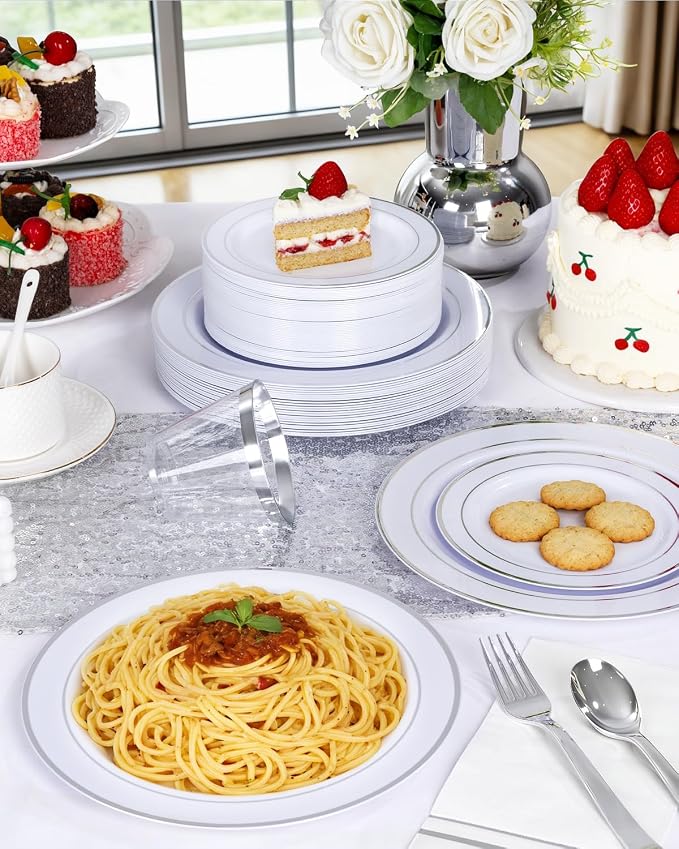 GATHER 700PCS Silver Plastic Plates 100 Guest - Image 6