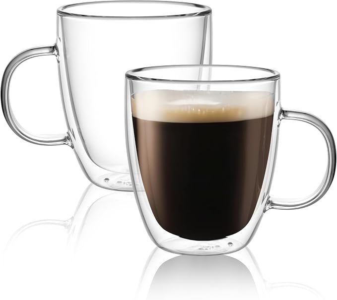 CNGLASS Large Double Wall Glass Coffee Mug 17 oz, Insulated Glass Coffee Cups by CNGLASS