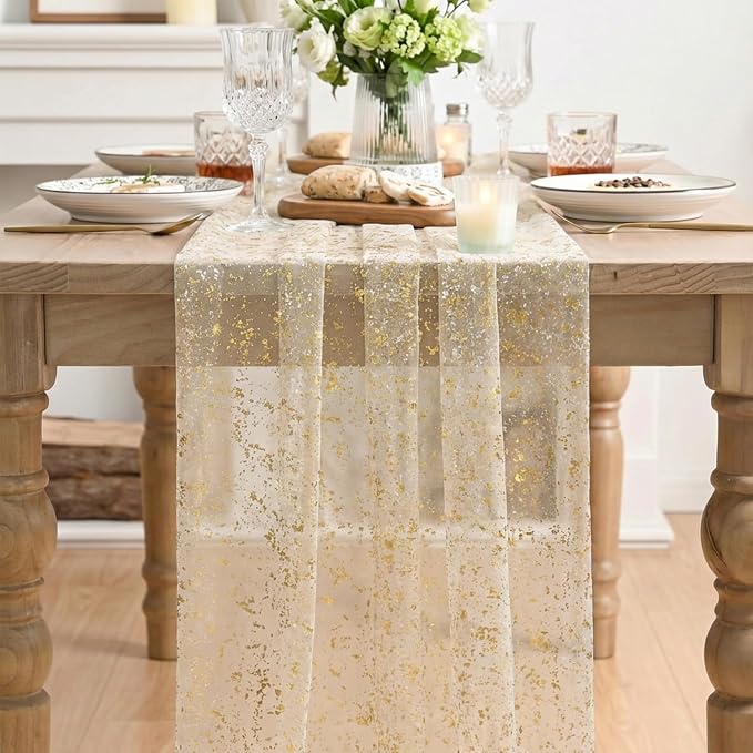 Artoid Mode Gold Gauze Champagne Table Runner 120 Inch 10FT, Glitter Metallic - Image 2