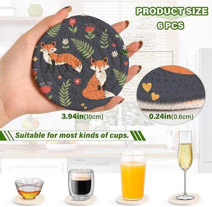 Fox Flower Black Pattern Coasters - Image 3