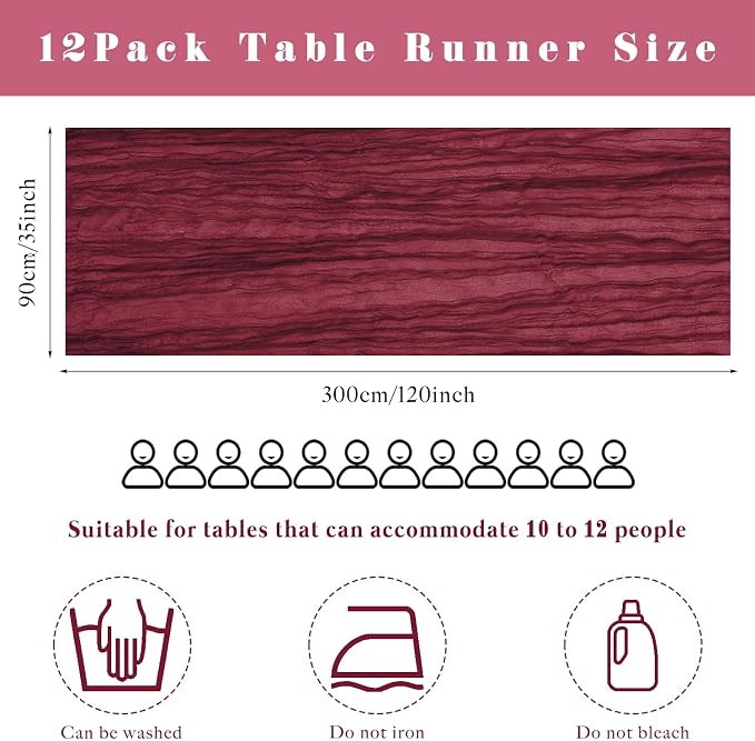 10FT 12 Pcs Burgundy Cheesecloth Table Runner Gauze Fabric Boho Cheese Cloth - Image 3