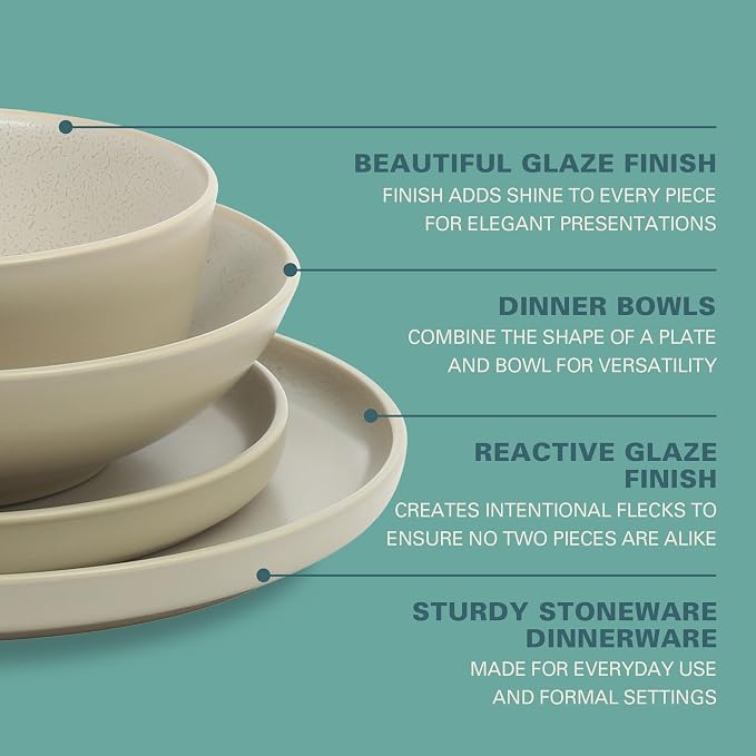 Gibson Elite Tribeca Loft 16-Piece Dinnerware Set – Matte Cream and White - Image 3
