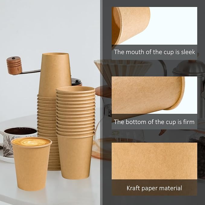 Clawsoff 1000 Pack 8 oz Paper Cups Brown Kraft Disposable Paper Coffee Cups | - Image 3