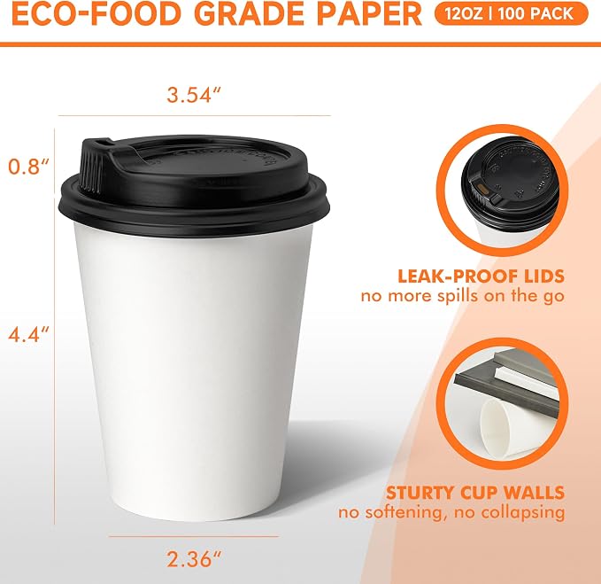 METAPRINT 100 Pack 12 oz Disposable Coffee Cups - Image 2