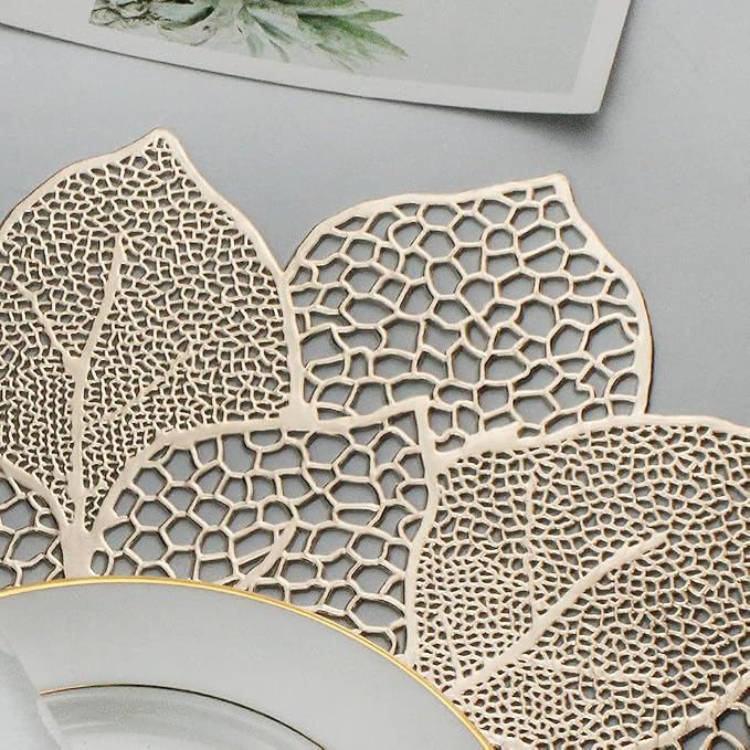 Gold Round Placemats for Dining Table Set of 6 Pressed Vinyl Metallic | 18in - Image 7
