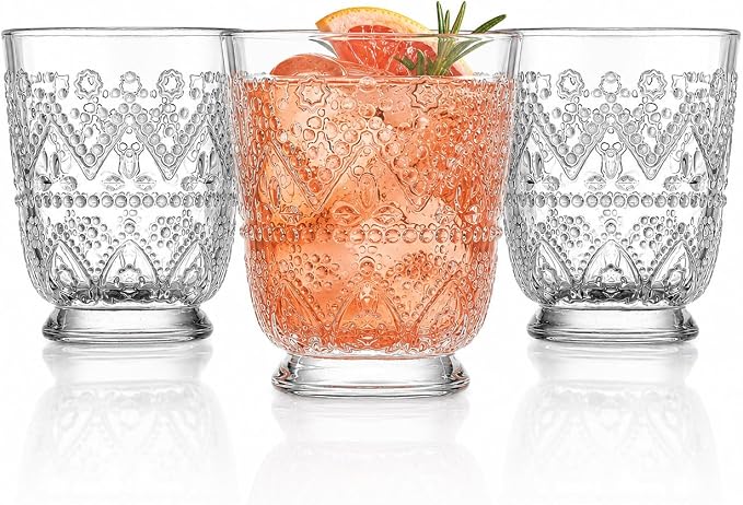 Set of 4 Whiskey Glasses Vintage Textured Hobnail Double Old Fashioned Drinkng by MosJos