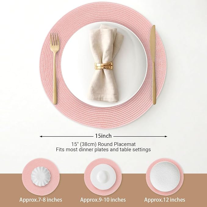 FunWheat Round Braided Placemats Set of 4 Table Mats - Image 2