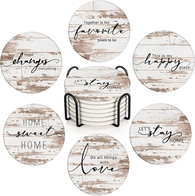 Vintage Farmhouse Coasters for Drinks, Ceramic Stone Vintage Farmhouse by BRIBAY