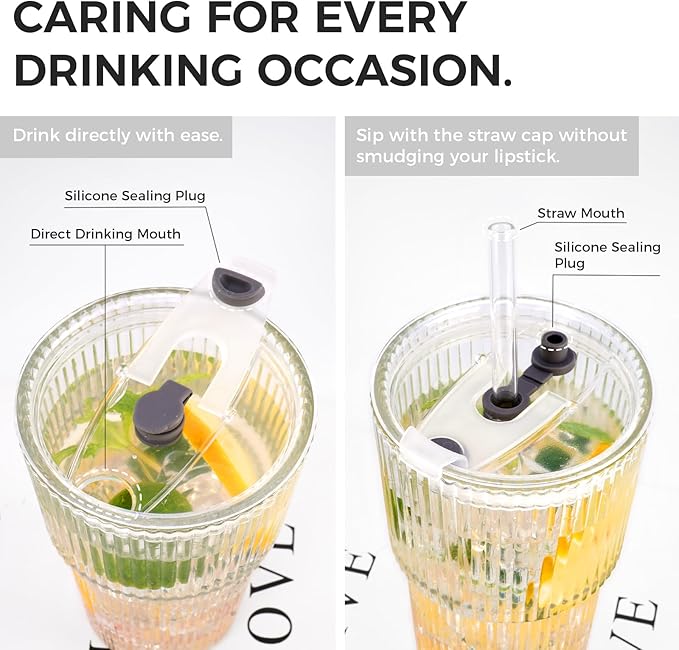 4PCS 20oz Glass Cups with Lids and Straws, Iced Coffee Cups with Lids, Stylish - Image 5