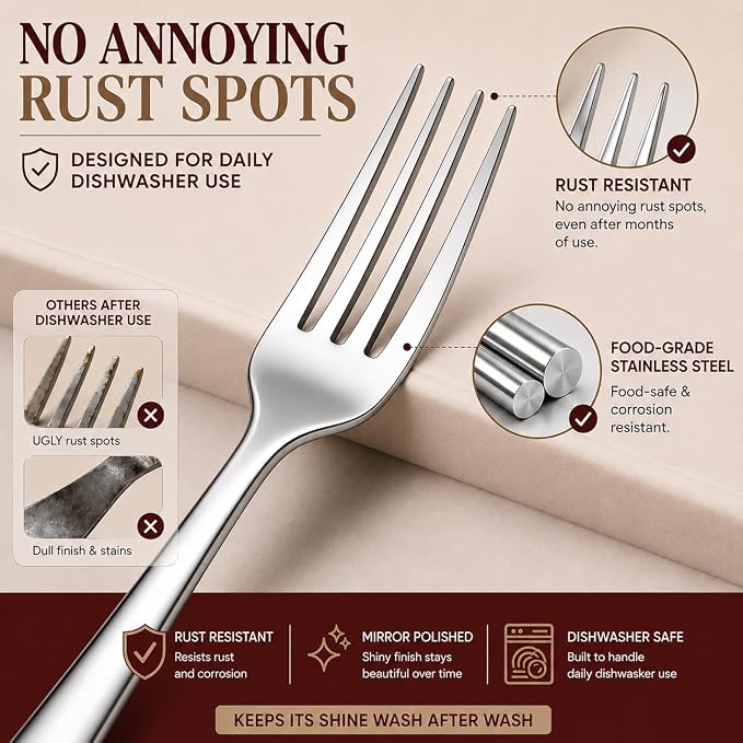 60 Pcs Silverware Set for 12, Stainless Steel Flatware Utensil Cutlery Set | - Image 4