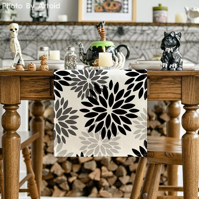 Artoid Mode Black Dahlia Halloween Table Runner 13x36 Inch | Fall Autumn - Image 2