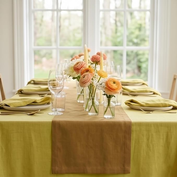 Solino Home 100% Pure Linen Table Runner Caramel Long, Fete 14 x 108 in | Table - Image 2