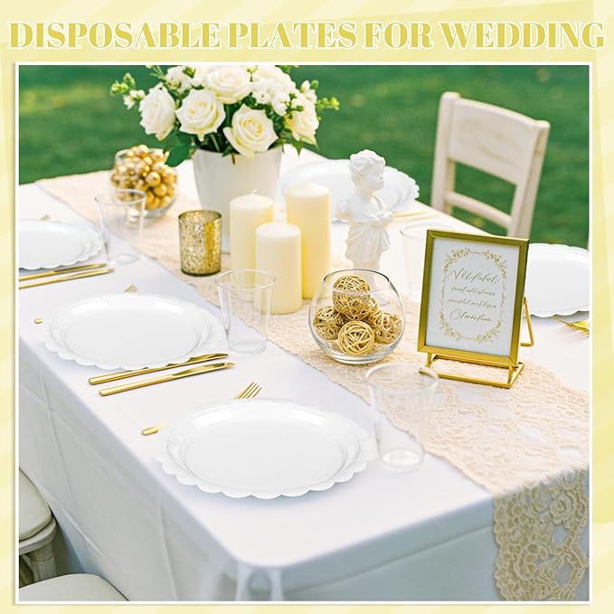 NatNarr 30 Pcs White Scalloped Plates, Engagement Oil- and Water-Resistant - Image 6