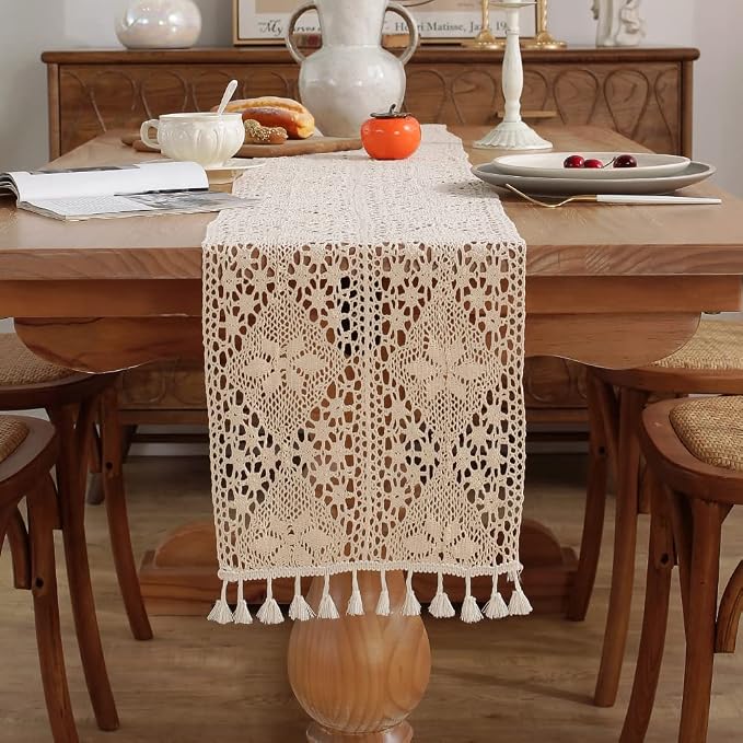 meioro Crochet Lace Table Runner, 12x64 Inch Boho Cotton Table Runners - Image 3