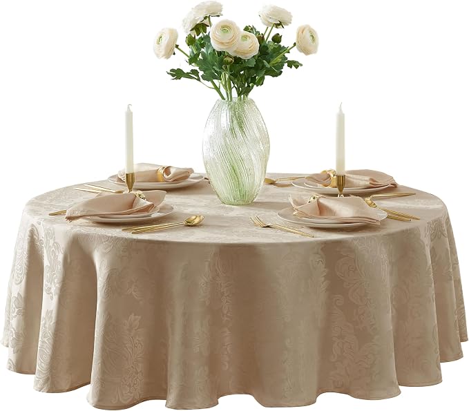 Newbridge Barcelona Luxury Damask Fabric Tablecloth, 70” Round, 100% Polyester by HomeBargainsPlus