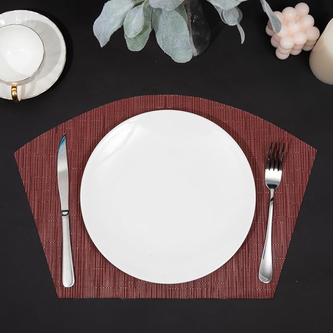 SHACOS Small Round Table Placemats Set of 4 Wedge Placemats Burgundy Red Heat - Image 4